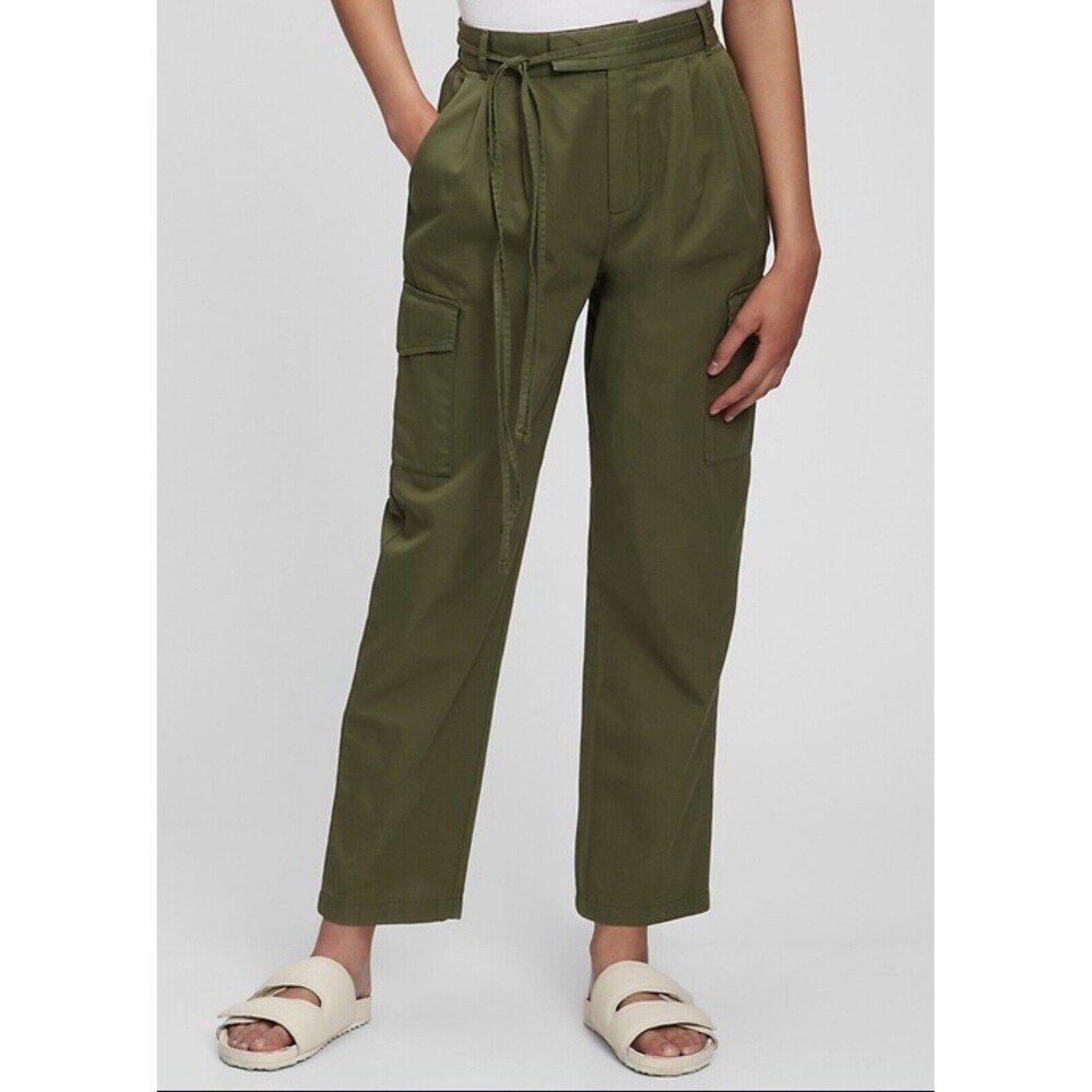 Gap Pants Women Cotton City High Rise Pleated Green Cargo Sz 14 NWT